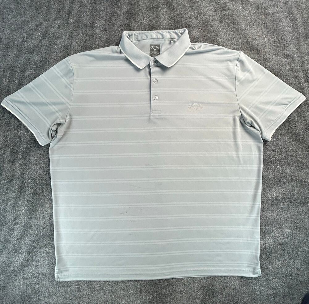 Callaway Opti-Dri Gray Striped Golf Polo Shirt Size XXL Performance Short Sleeve